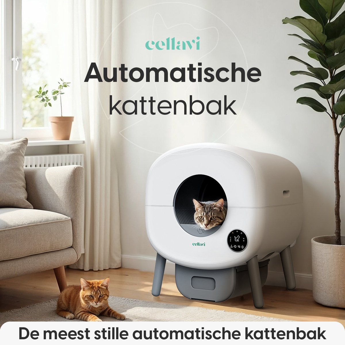 Cellavi Zelfreinigende Kattenbak NEO-B - Automatische Kattenbak met App - Extra Groot XXL (95L) - Stankvrij - LED Verlichting - Voor 1 t/m 3 Katten thumbnail 3