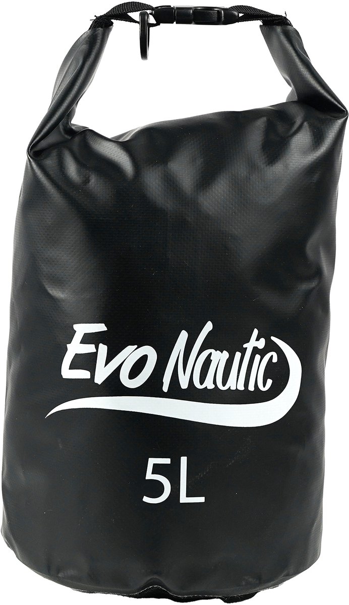EvoNautic Drybag 5L Zwart - Waterdichte Tas - Inhoud van 5 Liter - Kleur Zwart - Geschikt voor Zwemmen, Wandelen, Suppen en Varen