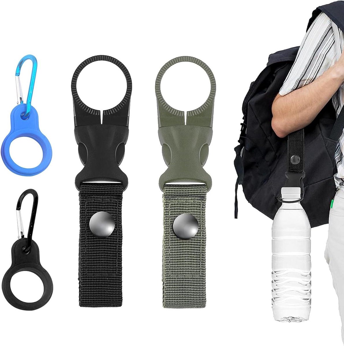 Clips voor waterflessen - 4-pack karabijnhaak siliconen gespen - handige houder voor draagbare flessen - clips voor flessenhouder - drankhaak clip - praktisch accessoire voor onderweg