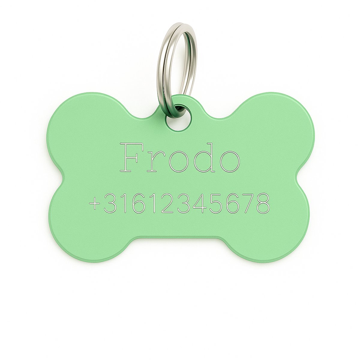 Lovelockers® | Hondenpenning inclusief graveren | Gegraveerde Penning Bot | Groen | maat L 38 x 26 mm | incl 2 regels gravering | Luxe honden penning