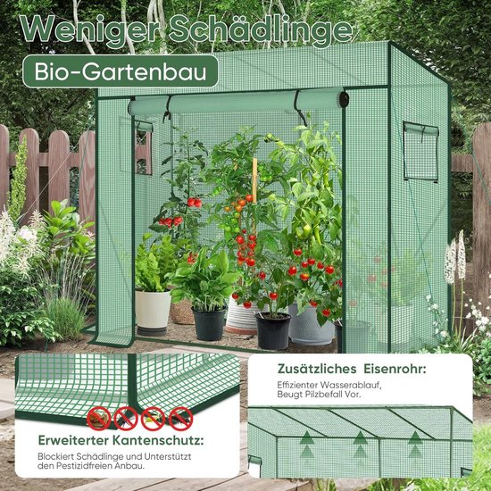 Sekey Broeikas, kleine tomatenkas, 150 x 100 x 50 cm, mini-broeikas, folie, tomatenkas, balkon, tuin, schuin dak, tomaten, foliekas, stabiel