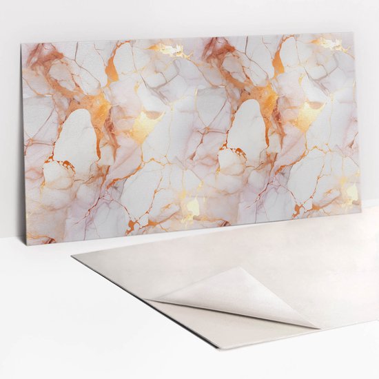 Tulup PVC Wandpaneel - Gouden Marmer Wandpaneel PVC - 100 x 50 cm - Grijs Wandpaneel PVC - 1 stuk - Glamour Muurpaneel - Wandpaneel PVC - Plaktegels Keuken en Badkamer