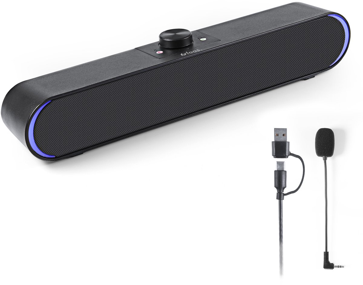 Soundbar - Met Microfoon en Bluetooth 5.0 - PC Speakers - PC Soundbar - USB-C en USB-A - 3-Delige Set - Computer Speakers - Speakers voor PC - Zwart - Faas