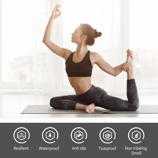 Antislip Yogamat voor Pilates en Yoga - Milieuvriendelijke TPE Fitnessmat 183 x 61 cm — afbeelding 2