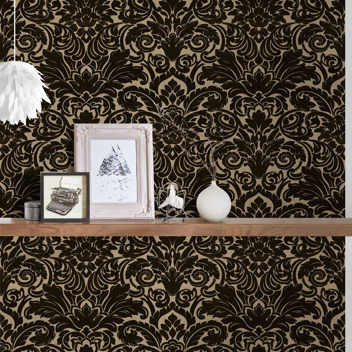 AS Creation - Vliesbehang - Castello - 10,05x0,53 m - zwart/antraciet barok