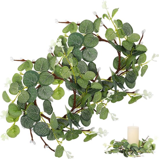 TRANKIELO® - Set van 4 Kerst Kaarsringen - Kunstmatige Rode Bessen