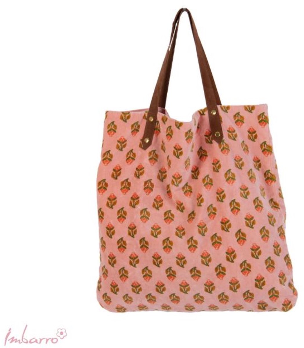 Imbarro - Shopper - Strandtas - Boodschappentas - Tas - Velours - Lovely Flowers - 50 x 50 cm