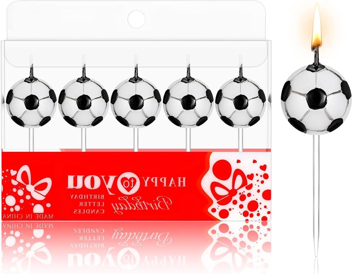 Voetbal Taartkaarsen - Set van 5 stuks voor Voetballiefhebbers - Decoratieve Cupcake Toppers voor Verjaardagen - Wit en Zwart Thema - Feestartikelen