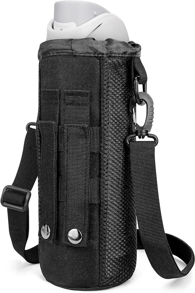 Allecto Plus - Waterfles Tas Geschikt voor Sport - Flessen - Draagtas met Rits - Tactische Mesh Flessenhouder met Band - 75 characters