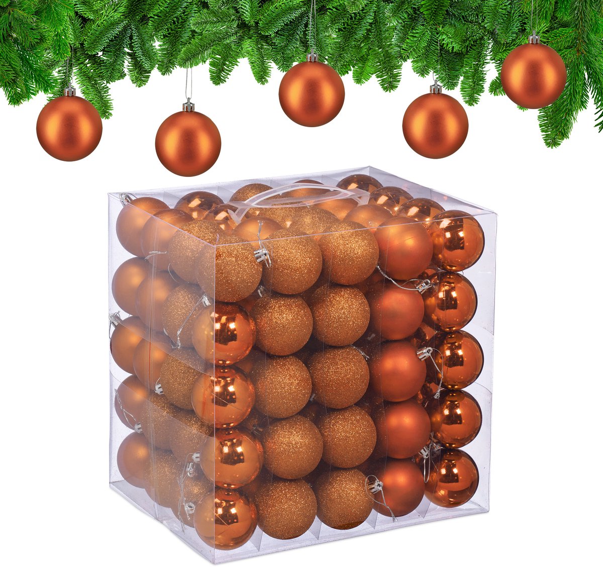 Kerstballen set van 100 - Ø 6 cm - kunststof - onbreekbaar - oranje