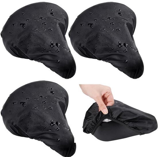Zwarte, waterdichte fietshoesjes, zichtbaar met waterdruppels, inclusief een verwijderbaar exemplaar.