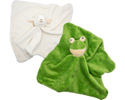 Cute since 1999 - Biologisch Knuffeldoekje - Lammetje & Kikker - Doudou - 2 stuks - 35 x 35 cm