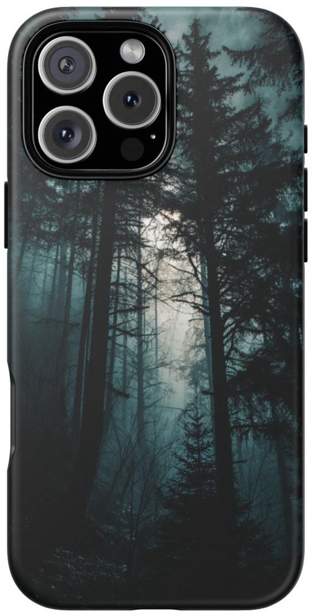 Donkere Mistige Bos Silhouetten – Telefoonhoesje Geschikt voor iPhone 16 Pro Max
