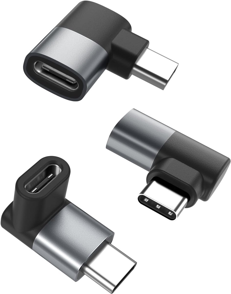 Image of 90 graden USB C adapter 3 stuks, rechte hoek USB C mannelijk naar Type C vrouwelijk verlenger connector, 40Gbps 100W Thunderbolt 4 3 op- en neerwaartse verlengconverter – Geschikt voor Steam, Switch, iPhone 16 15, MacBook, laptop