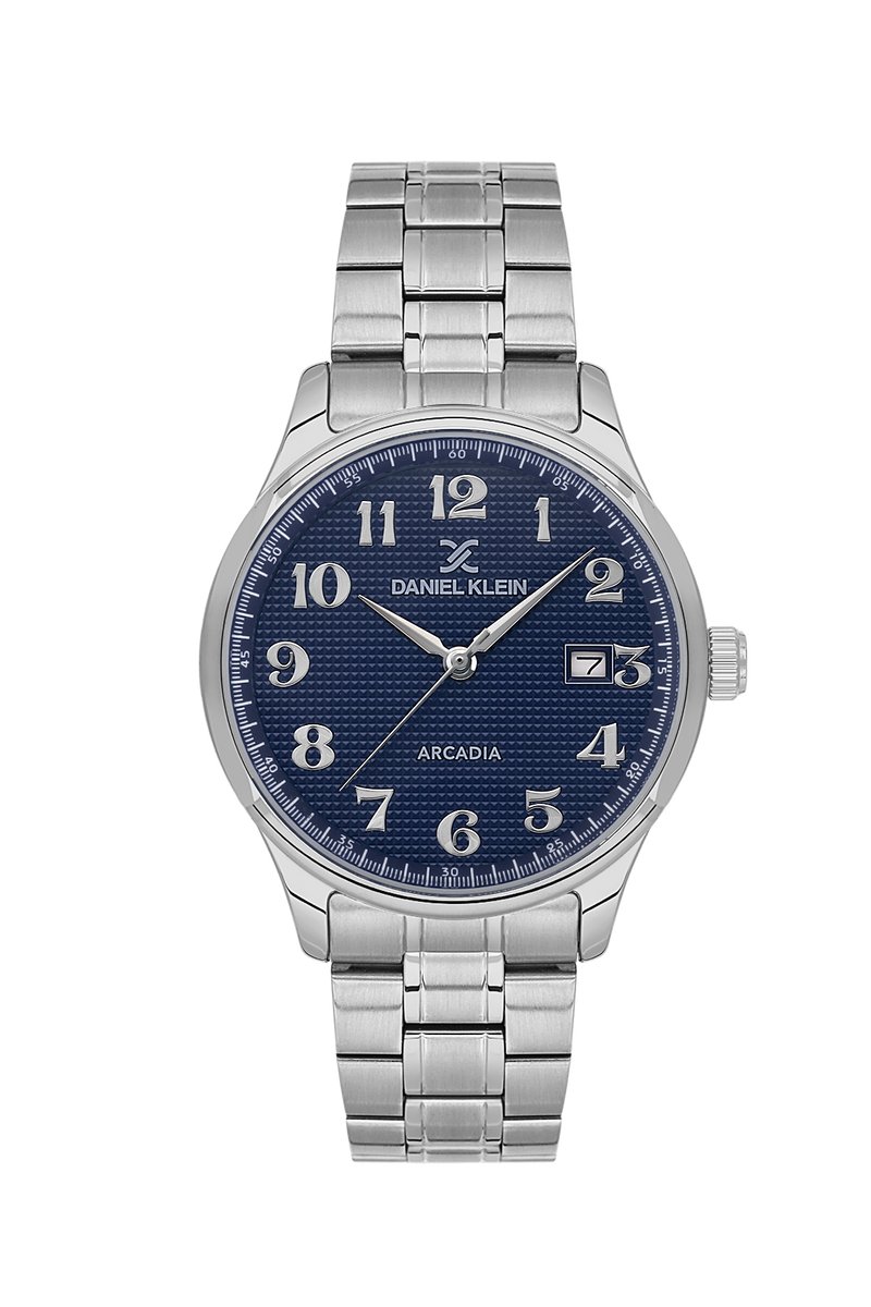 Daniel Klein DK.6.14050-3 - Horloge - Polshorloge - Analoog - Heren- Mannen - Rond - Stalen band - Metaal - Datumaanduiding - Streepjes - Cijfers - Zilverkleurig - Donkerblauw - Wit - Zwart