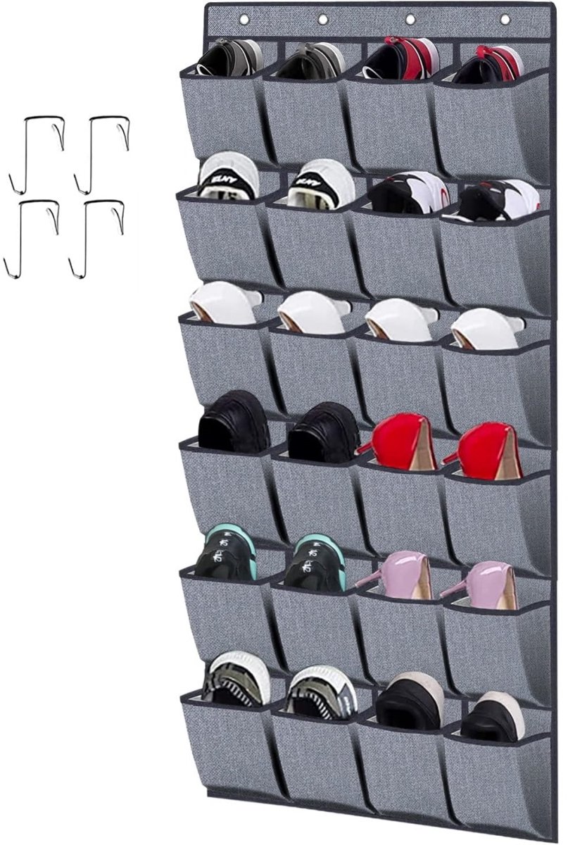 EXCITAT Schoenenorganizer - 24-vaks over-deur schoenentas - opvouwbaar - met haak - linnengrijs