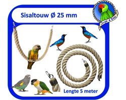 Jungle sisal Speeltouw / zit touw / vogelspeelgoed Ø 25 mm & 500 cm lang - vogeltouw - grote parkieten - kleine papegaaien - bonte boertjes -pionussen - rossela's - eekhoorns