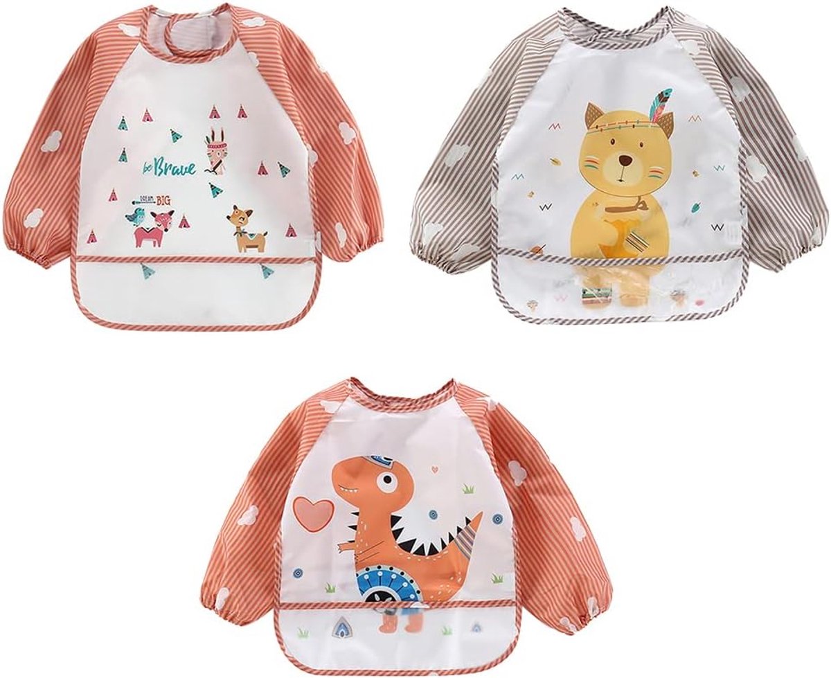 3 Pack Baby Bib Long Sleeve Waterproof Feeding - Seel Apron - Kinderen Schort - Schilderen - Unisex 2 tot 3 Jaar Oud