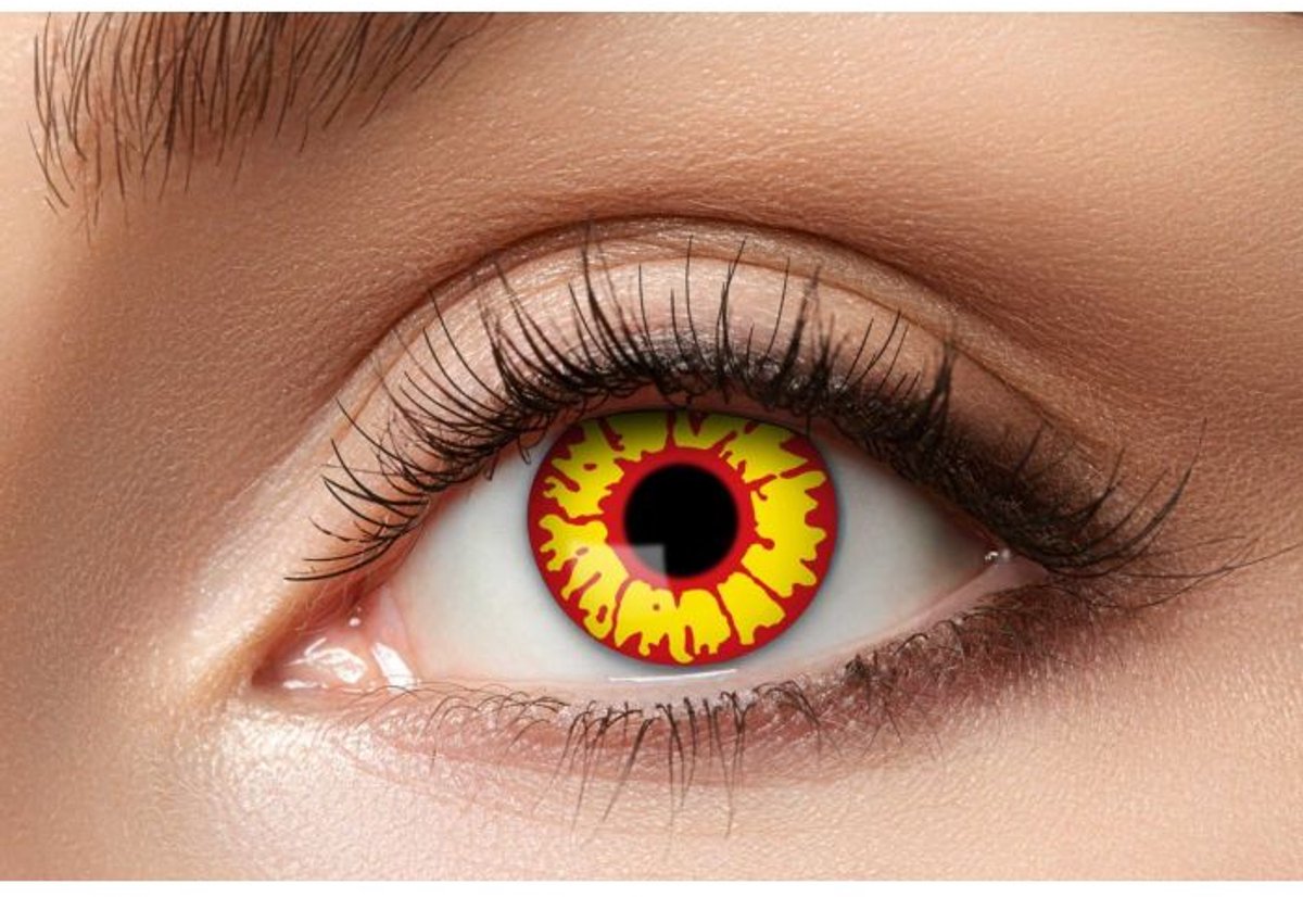PartyXclusive kleurlenzen - Ork lenzen - 3 maand lenzen - rood geel. Carnaval / Feest / Halloween / Koningsdag / Festival