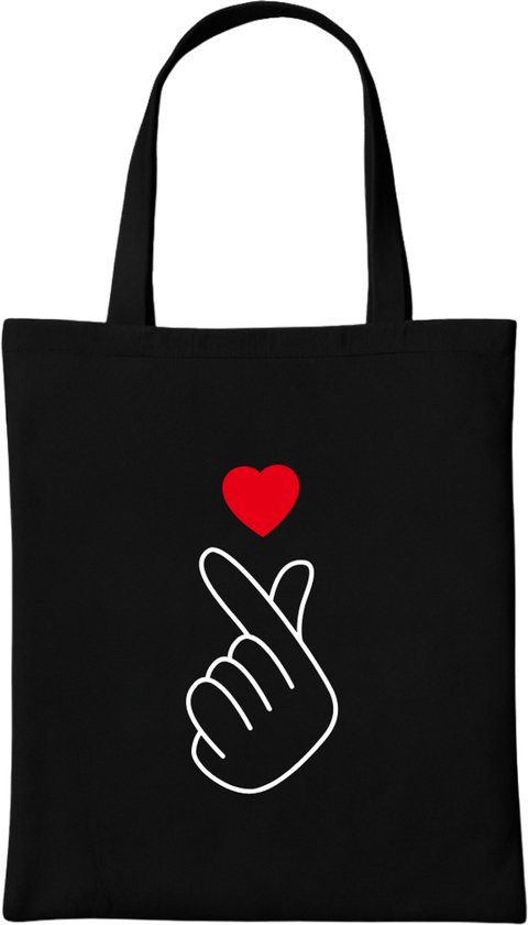 Sac fourre-tout – Cadeau K Pop – Cabas noir – Sac KPOP avec doigt coréen – BTS - BLACKPINK - Stray Kids - Cadeau pour fan de SEVENTEEN – Cœur doigt coréen