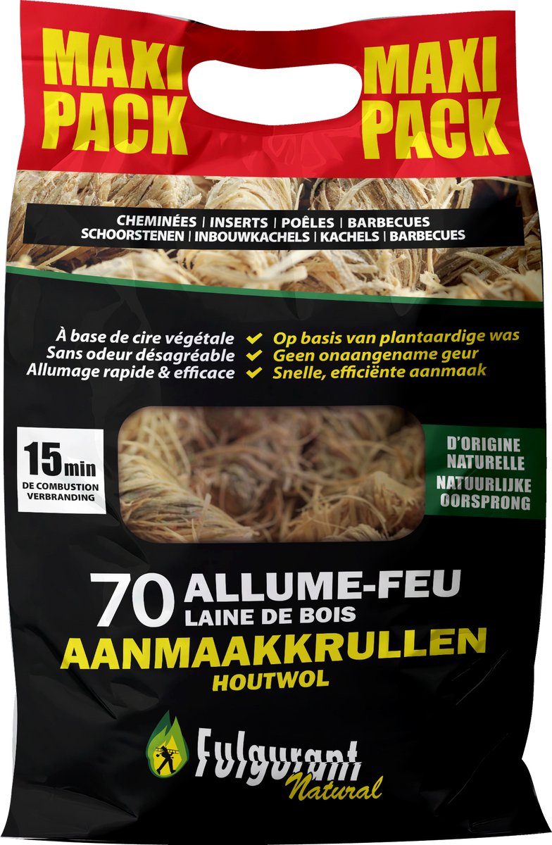 Fulgurant - 70 Houtwol aanmaakkrullen maxi pack - 100% natuurlijk - 1KG