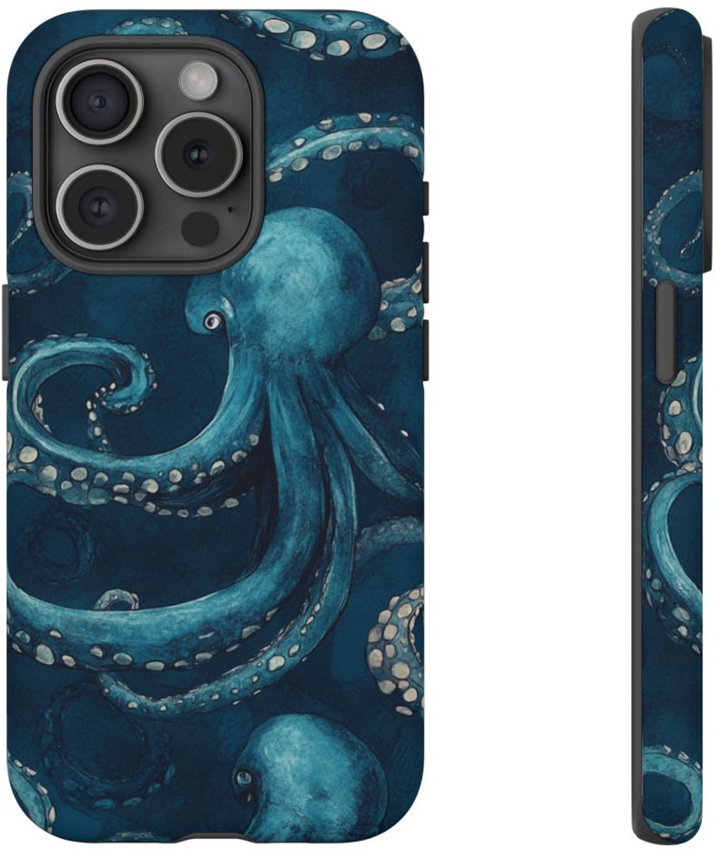 Blauw Octopus Tentakelpatroon – Telefoonhoesje Geschikt voor iPhone 15 Pro