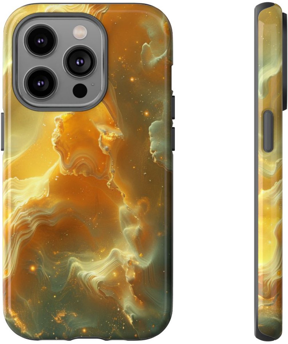 Gouden Nebula Abstract Design – Telefoonhoesje Geschikt voor iPhone 14 Pro