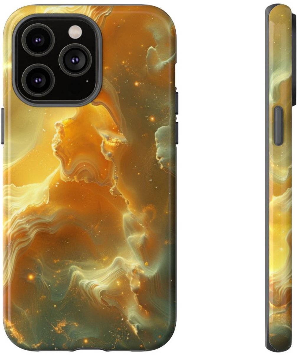 Gouden Nebula Abstract Design – Telefoonhoesje Geschikt voor iPhone 14 Pro Max