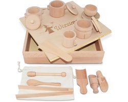 Wizzimo® - Houten sensorische speelbak met deksel - Ideaal voor sensory play - Inclusief accessoires