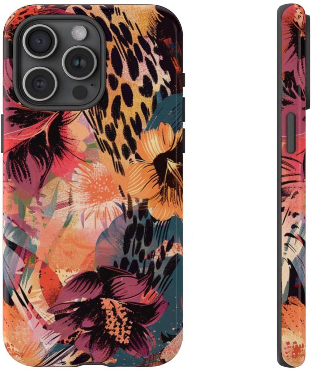 Abstracte Bloemen- en Dierenprint – Telefoonhoesje Geschikt voor iPhone 15 Pro Max