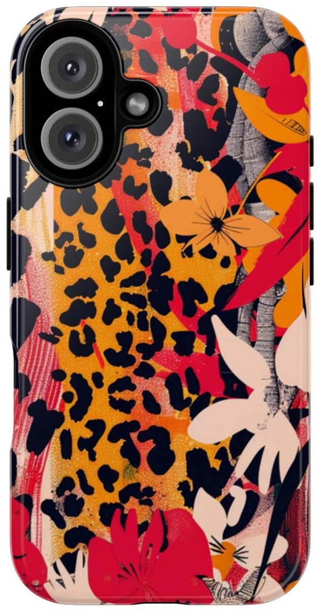 Abstracte Bloemen- en Dierenprint – Telefoonhoesje Geschikt voor iPhone 16