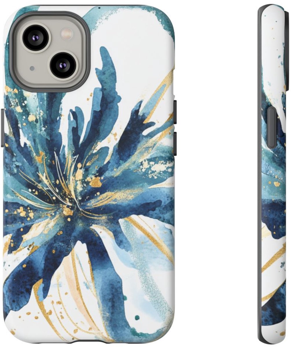 Abstracte Blauwe Bloemen Waterverf – Telefoonhoesje Geschikt voor iPhone 14