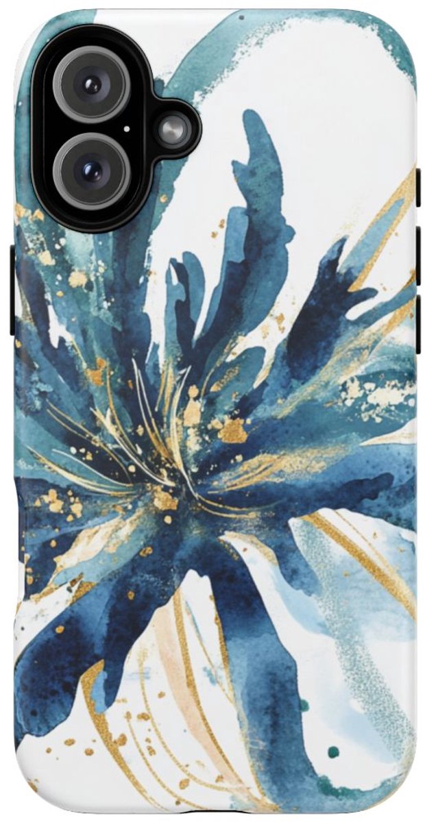 Blauw Abstract Bloemmotief in Aquarel – Telefoonhoesje Geschikt voor iPhone 16 Plus