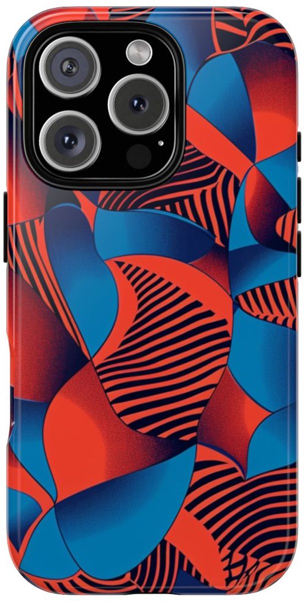 Levendig Rood-Blauw Abstract Patroon – Telefoonhoesje Geschikt voor iPhone 16 Pro