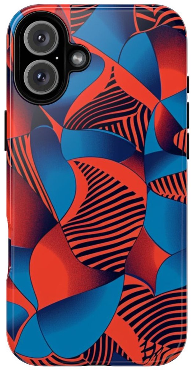 Levendig Rood-Blauw Abstract Patroon – Telefoonhoesje Geschikt voor iPhone 16 Plus