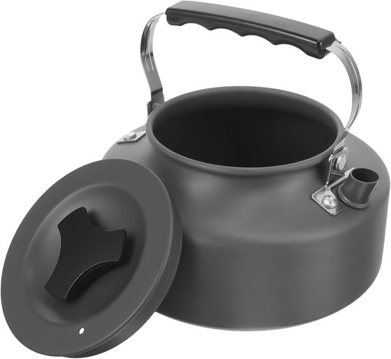 Bouilloire de camping - Théière - Cafetière 1,1 L - 15 × 8 cm - Bouilloire en aluminium - Portable - Randonnée - Voyages en plein air - Convient pour l'extérieur, le camping et les pique-niques - Grijs