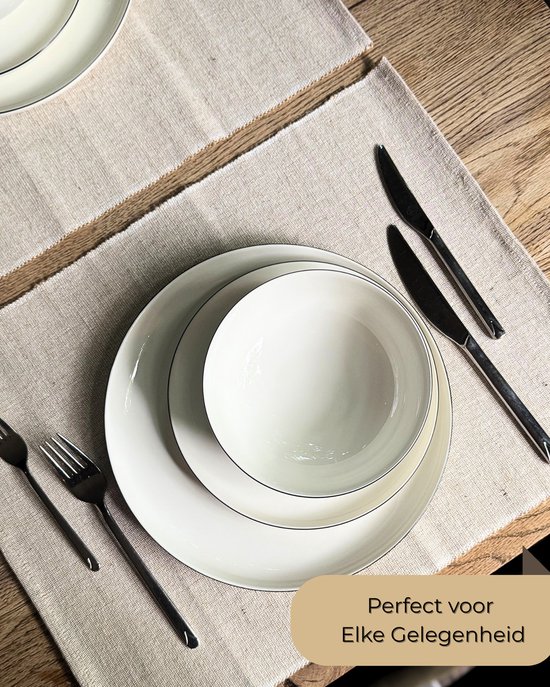 OZ Home Bavary Collection - 24-delig Porseleinen Serviesset - 6 Personen - Wit met Fijne Rand - Modern Tafelservies Set - Servies — afbeelding 4