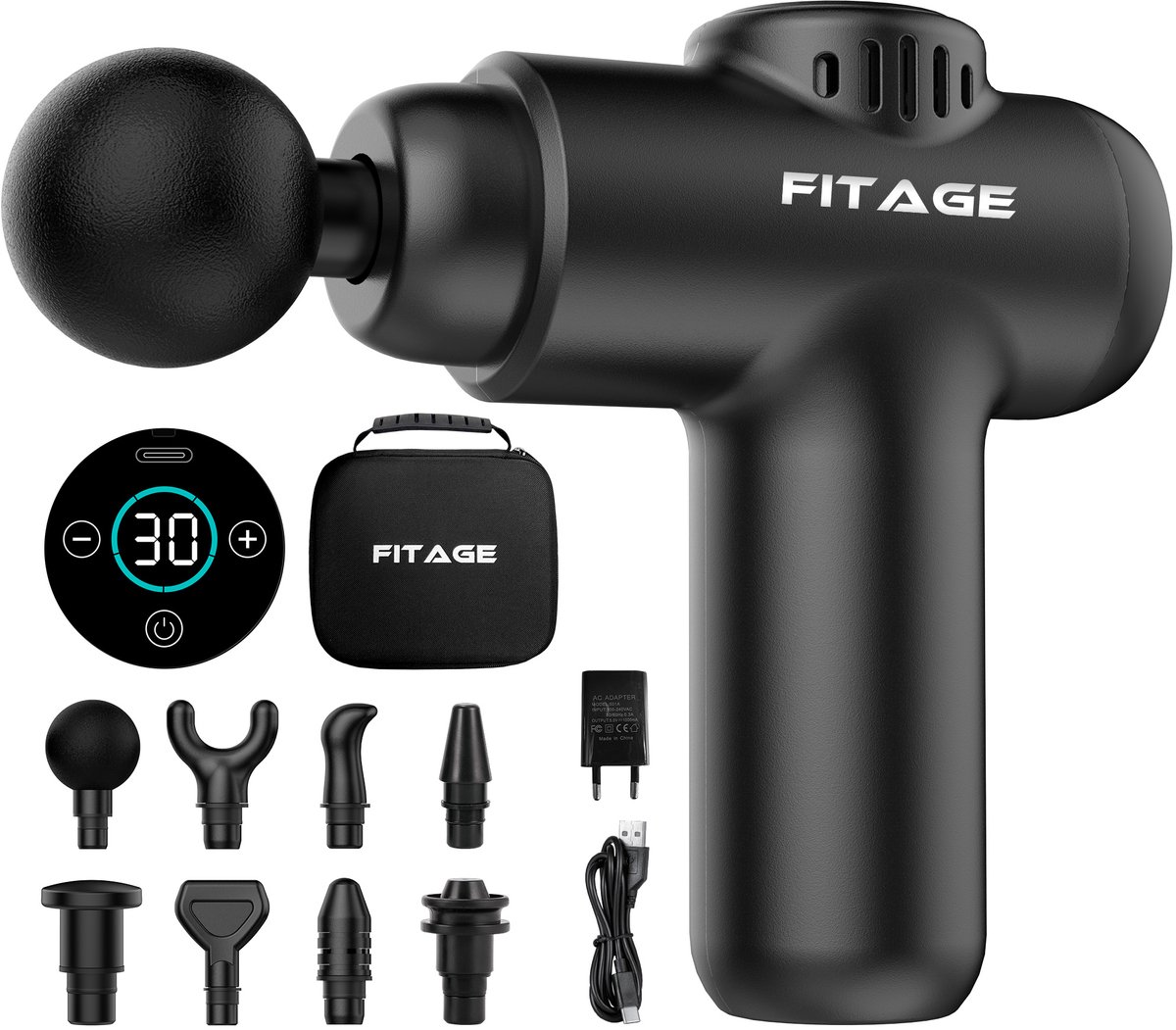 FITAGE Massage Gun Mini - 12 Opzetstukken - Massage Apparaat - Massage Pistool 30 Standen - Massageapparaat - Massagegun