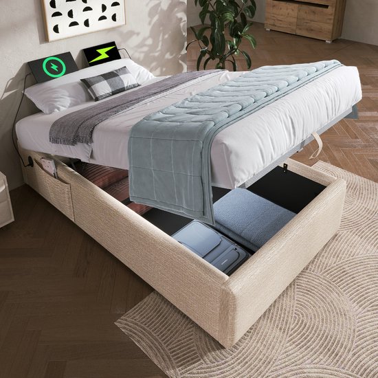 Zinus Heidi bed 150 x 190 cm - hoogte 31 cm met opbergruimte onder het bed - metalen platform bedframe met hoofdeinde en voeteneinde - wit