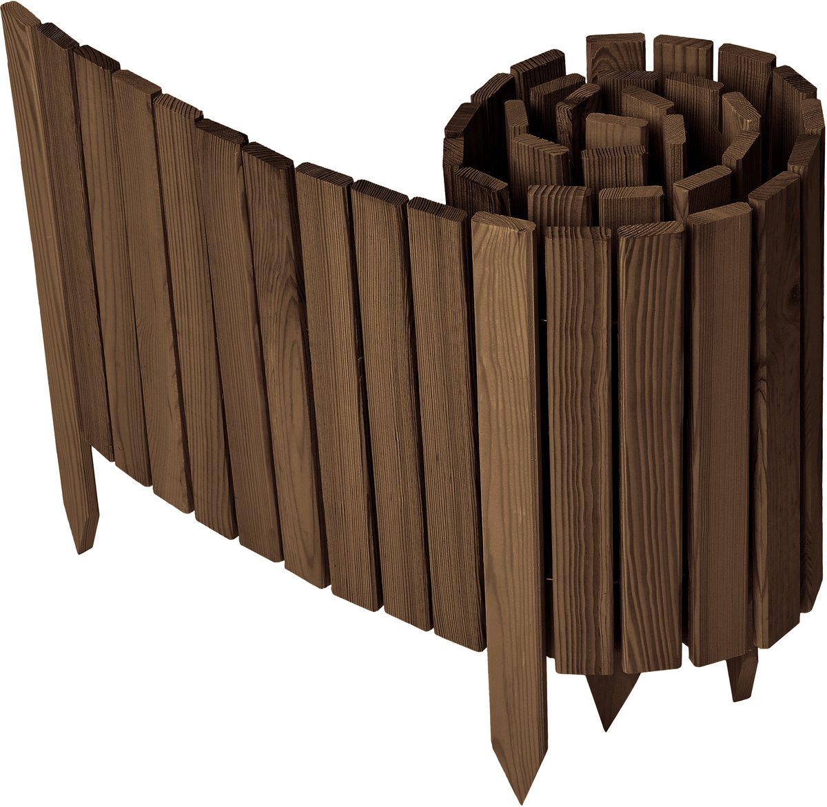 Garronda Rollborder - Flexibele houten - Gazonafscheiding - Palissade padenafscheiding - kan worden ingekort - Donkerbruin - Hoogte: 40 cm, hekje 200 cm - GD-BRU-RollborderF200