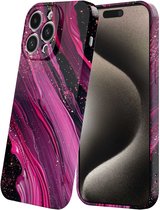 Smartphonica Telefoonhoesje Geschikt voor iPhone 15 Pro Max met Paars Roze Marmer Opdruk - Flexibel Softcase TPU - Backcover Case Paars Roze Marble Design geschikt voor iPhone 15 Pro Max