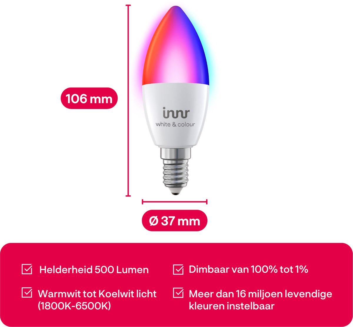 Innr Smart E14 lamp - Zigbee - geschikt voor Philips Hue - LED Bulb - wit en gekleurd licht - slimme kaarslamp - ledlamp dimbaar - 500 lumen - 1 pack – foto 5