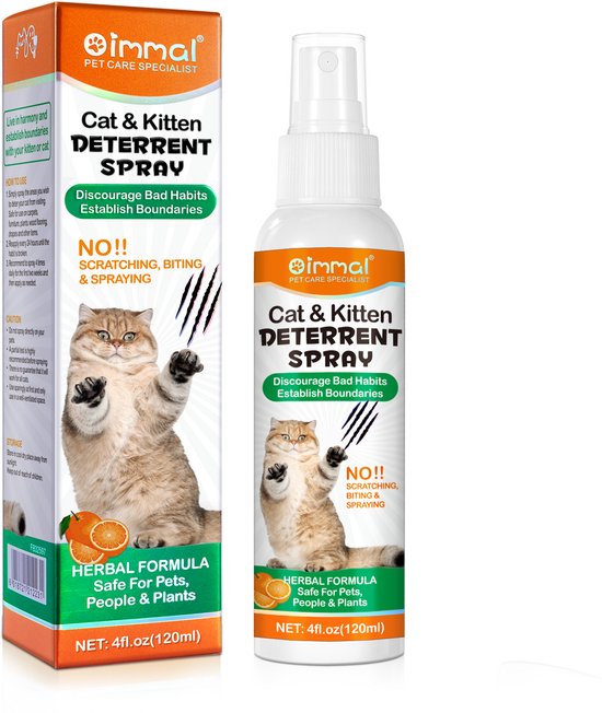 Oimmal Cat & Kitten Deterrent Spray: ontmoedigt krabben, bijten en sproeien. Herbal formule, veilig voor huisdieren, mensen en planten. Net: 4 fl.oz(120ml).