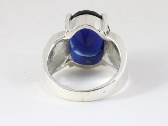 Bague en argent lourd avec saphir bleu et marcassite - taille 18