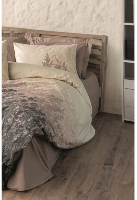Parure de lit - 1 dekbedovertrek 220 x 240 cm + 2 taies d'oreiller 60 x 60 cm - 100% coton - Beige