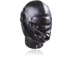 Masker Met Gagbal En Halsband - BDSM - Zwart - Blinddoek - Hoofdmasker - PU Leer