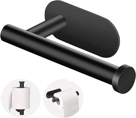 Porte-rouleau de papier toilette sans perçage, porte-rouleau de papier toilette autocollant avec étagère, porte-rouleau de papier toilette en acier inoxydable pour cuisine et salle de bain, buanderie, noir