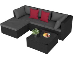 NAIZY Polyrattan Tuinmeubelset Loungeset met tuinbank, hoekbank, eettafel & 7 kussens tuinset tuinmeubelset zitgroep buiten vrije combinatie tuin loungeset