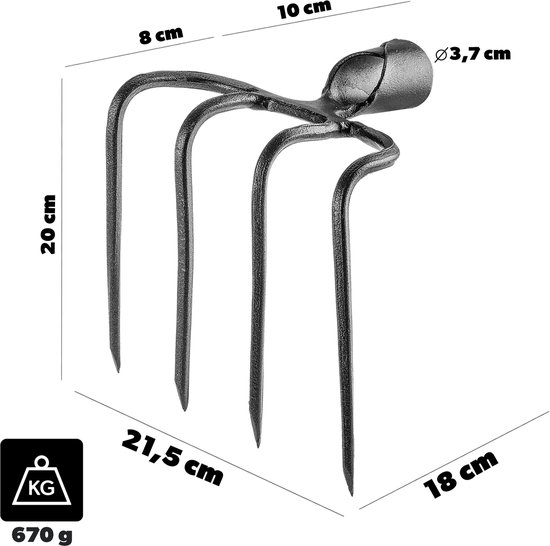 KADAX Dunghak met 4 tanden, 21,5 x 20 cm, tuinhak van hoogwaardig staal, aardappelhak voor grondbewerking, tuingereedschap zonder steel van KADAX — afbeelding 4