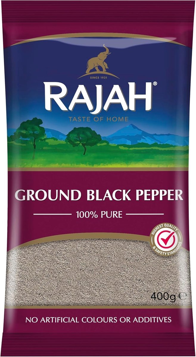Rajah Gemalen Zwarte Peper 400 g - Intense Aroma & Sterke Authentieke Onrijpe Bessen | Ideaal voor Kruiden, Koken & Verfijnen met Kajal Sticker